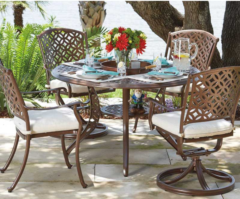 Casa Cast Aluminum 5PC Dining Chairs w/ 48" Table by Woodard - Image 2